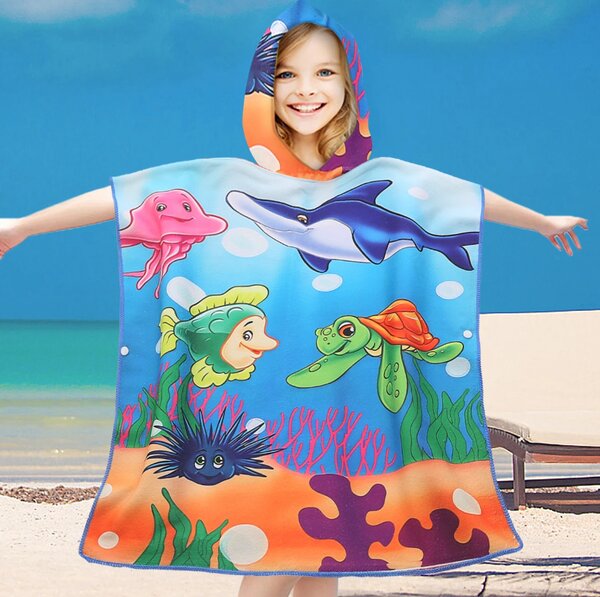 Poncho pentru copii SEA WORLD colorat Dimensiune: 60 x 120 cm