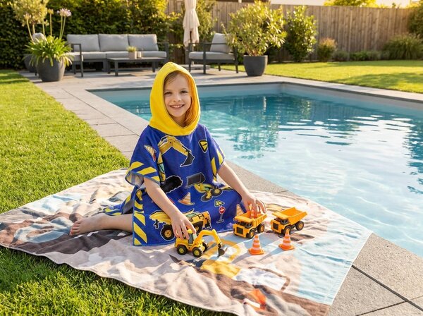 Poncho pentru copii LITTLE BUILDER albastru Dimensiune: 60 x 120 cm