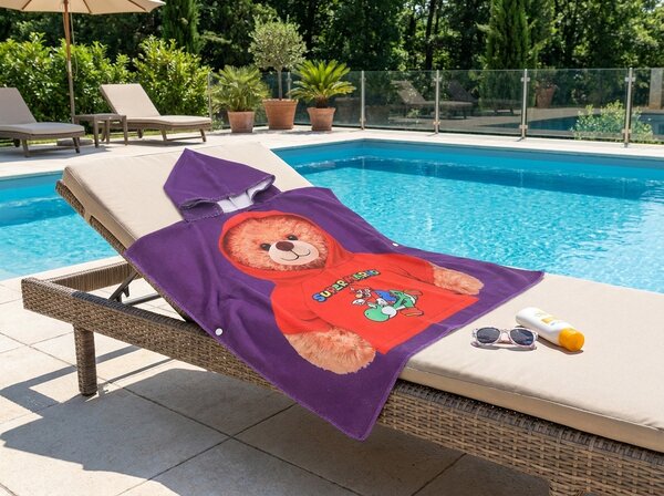 Poncho pentru copii TEDDY MARIO mov Dimensiune: 60 x 120 cm
