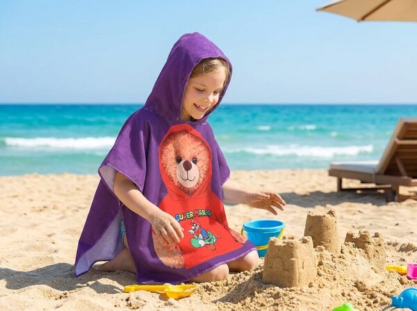 Poncho pentru copii TEDDY MARIO mov Dimensiune: 60 x 120 cm