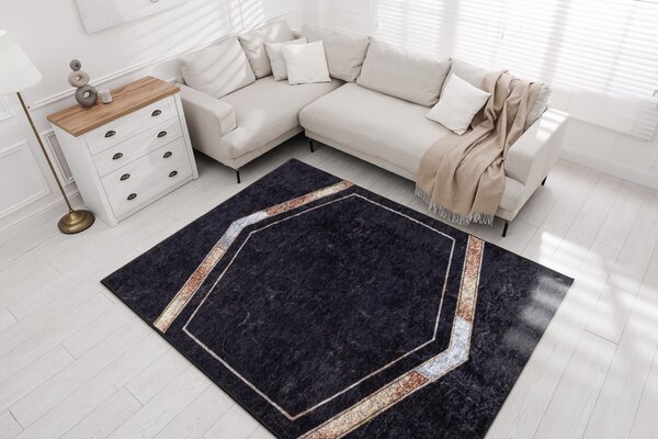 MIRO 52025.802 covor lavabil Marmură, geometric anti-alunecare - negru