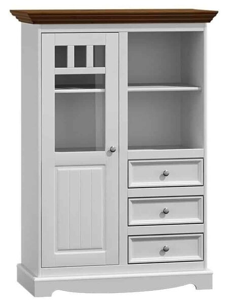 Vitrină lemn masiv nuc Linea Alb-, 90 × 45 × 130 cm