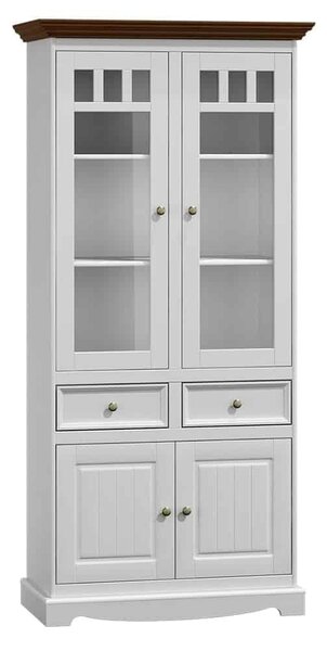 Vitrină lemn masiv nuc Linea Alb-, 90 × 45 × 190 cm