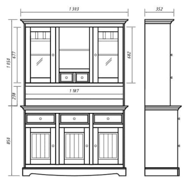 Vitrină lemn masiv nuc Linea Alb-, 130 × 45 × 190 cm