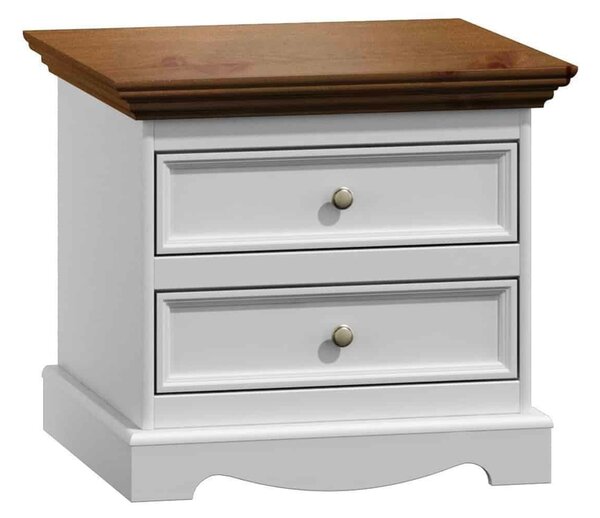 Noptieră lemn masiv nuc Linea Alb-, 59,5 × 44,2 × 53,2 cm