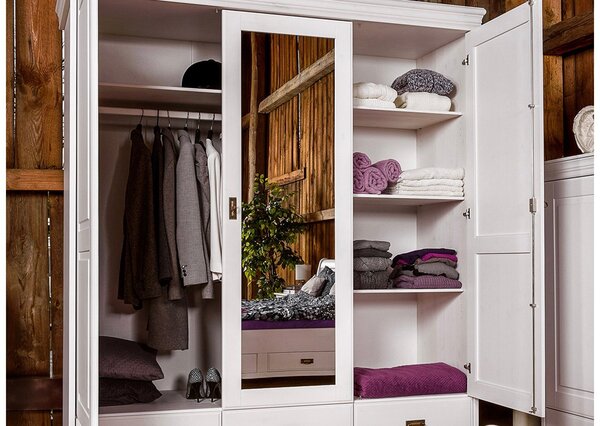 Dulap lemn masiv alb Florence, 193 × 62 × 218 cm
