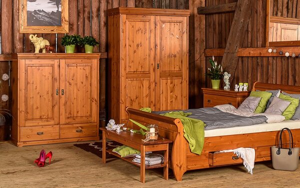 Dulap lemn masiv natur Florence, 132 × 62 × 218 cm