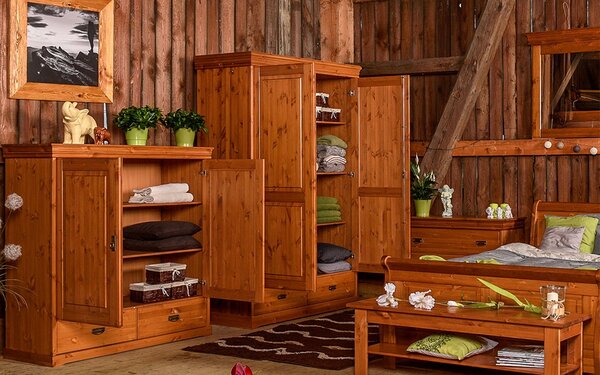 Dulap lemn masiv natur Florence, 132 × 62 × 218 cm