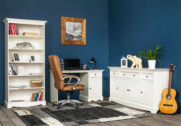 Birou lemn masiv alb Linea, 130 × 53 × 77 cm