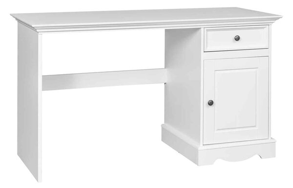 Birou lemn masiv alb Linea, 130 × 53 × 77 cm