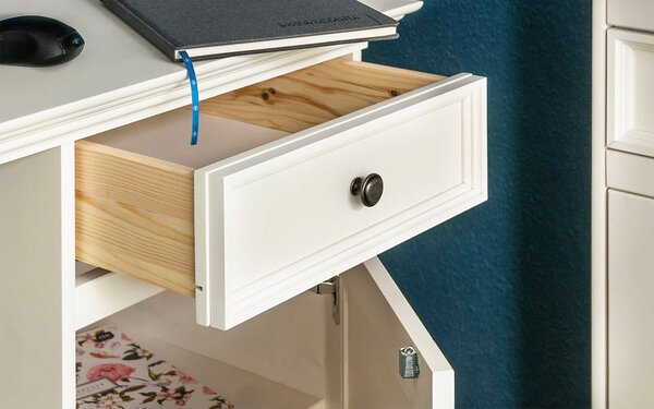 Birou lemn masiv alb Linea, 130 × 53 × 77 cm