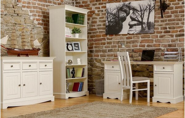 Birou lemn masiv alb Linea, 155 × 54 × 77 cm