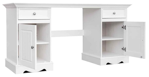 Birou lemn masiv alb Linea, 155 × 54 × 77 cm