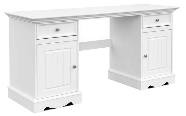 Birou lemn masiv alb Linea, 155 × 54 × 77 cm