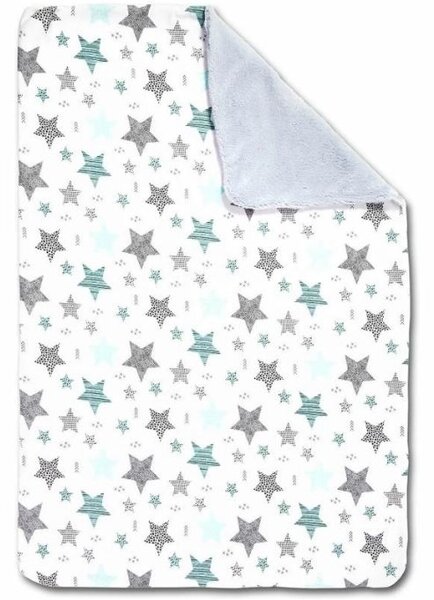 Set paturica dubla pufoasa cu doua fete 100x78 cm si perna bebelusi contra plagiocefaliei Kidizi All Mint Stars