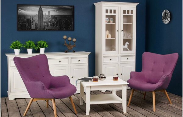 Comodă lemn masiv alb Linea, 167 × 45 × 85 cm