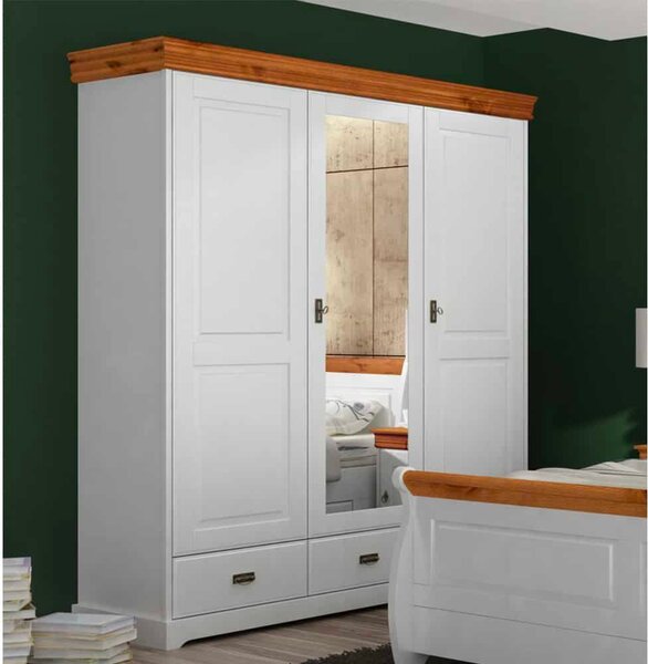 Dulap lemn masiv alb-natur Florence, 193 × 62 × 218 cm