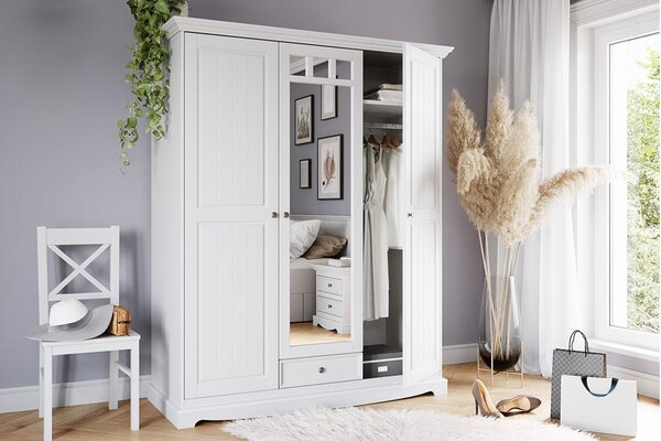 Dulap lemn masiv alb Linea, 156 × 65 × 190 cm