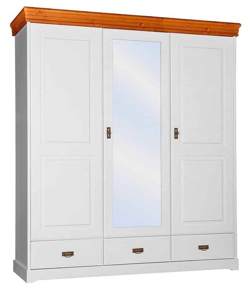 Dulap lemn masiv alb-natur Florence, 193 × 62 × 218 cm