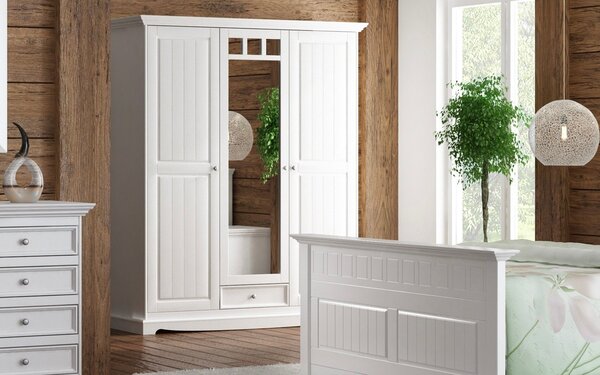 Dulap lemn masiv alb Linea, 156 × 65 × 190 cm