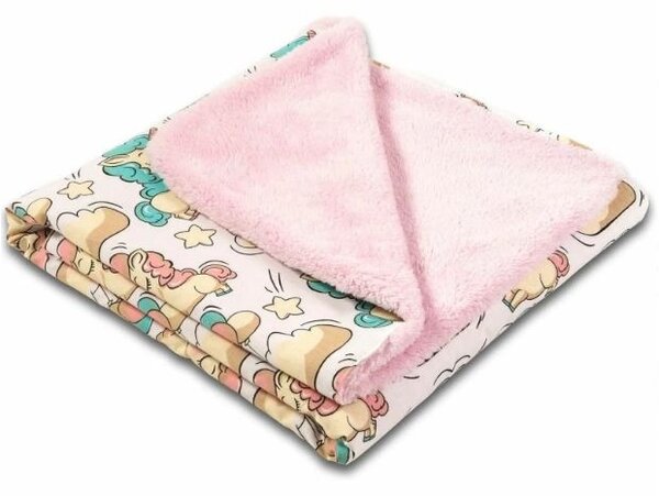 Set 2 paturici duble pufoase cu doua fete 100x78 cm Kidizi Fluffy Pink Beige
