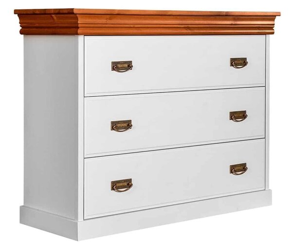 Comodă lemn masiv alb-natur Florence, 107 × 42 × 83 cm