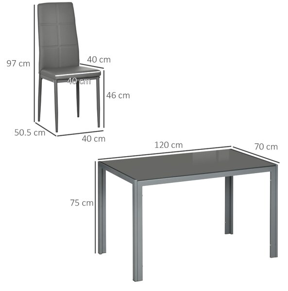 Set Masa Sufragerie cu 4 Scaune Moderne pentru Bucatarie sau Sufragerie, Gri HOMCOM | Aosom Romania