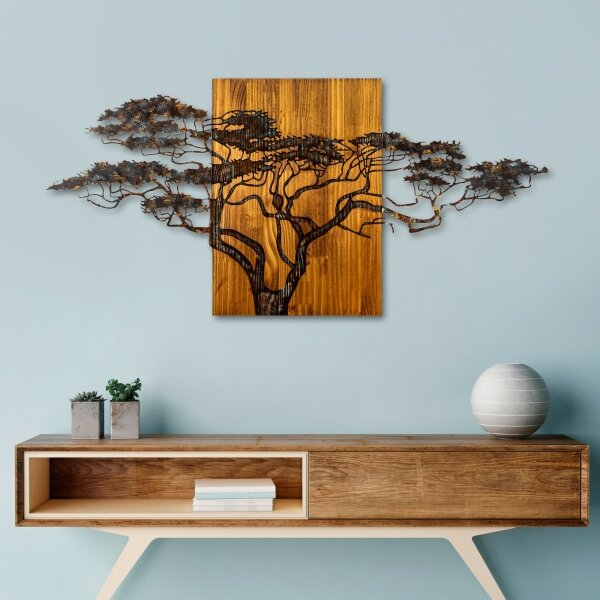 Decorațiune de perete 144x70 cm lemn/metal copac