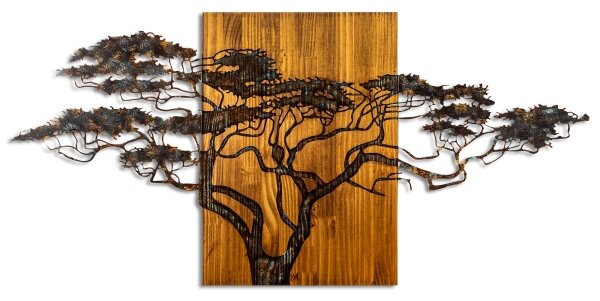 Decorațiune de perete 144x70 cm lemn/metal copac