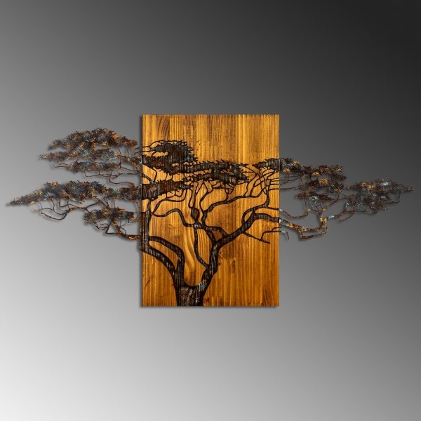 Decorațiune de perete 144x70 cm lemn/metal copac