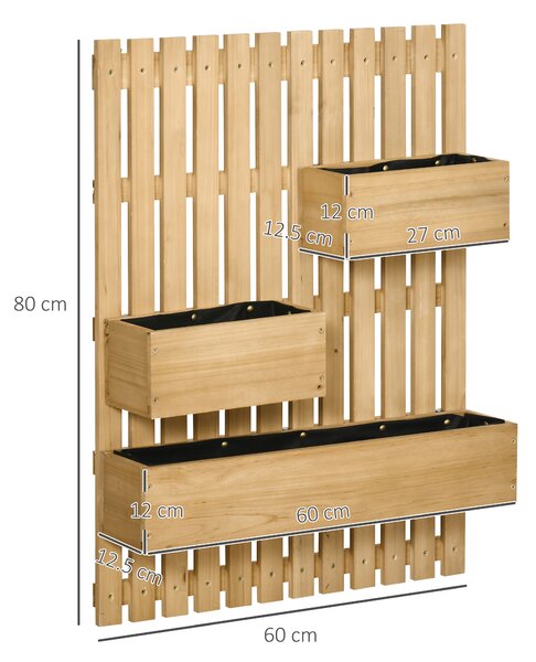 Jardiniera pentru exterior din lemn cu 3 ghivece detasabile, jardiniera verticala cu orificii de scurgere, 60x16x80cm | AOSOM RO