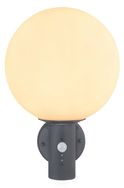 Globo Lampă de perete pentru exterior Ossy, antracit/alb, senzor, IP44, E27, Gri, Sticlă
