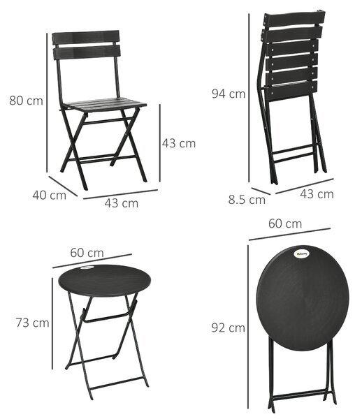 Outsunny Set Mobilier de Grădină 3 Piese pentru Terasă, Oțel și HDPE, Design Modern, Gri Închis | Aosom Romania