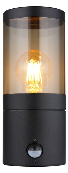 Globo Lampă de perete pentru exterior Xeloo, cu senzor, negru/gri fum, IP44, E27, reglabil, Negru, Metal