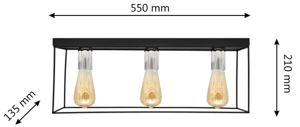 Plafonieră FINN 3xE27/15W/230V negru/crom