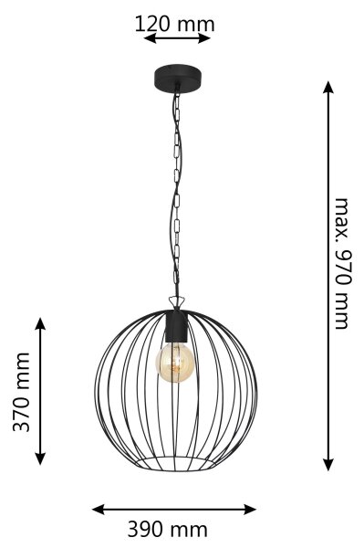 Lustră pe lanț MERCURE 1xE27/15W/230V negru