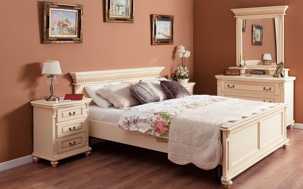 Noptieră lemn masiv crem Roberta Patinat, 60 × 42 × 68 cm