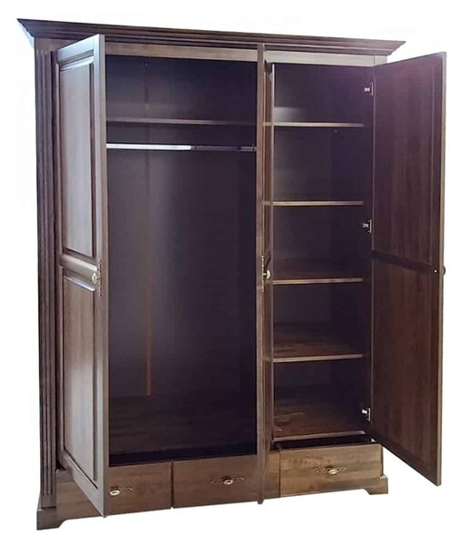 Dulap lemn masiv nuc Preston 3 Uși, 160,7 × 60,9 × 206,9 cm