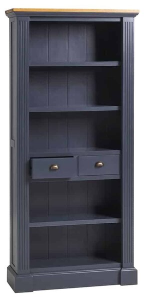 Bibliotecă lemn masiv natur London Albastru/, 90 × 33 × 200 cm