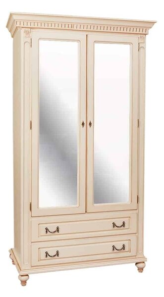 Dulap lemn masiv crem Roberta 2 Uși Patinat, 120 × 55 × 218 cm