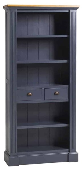 Bibliotecă lemn masiv natur London Albastru/, 90 × 33 × 200 cm