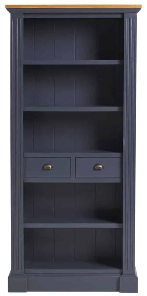 Bibliotecă lemn masiv natur London Albastru/, 90 × 33 × 200 cm