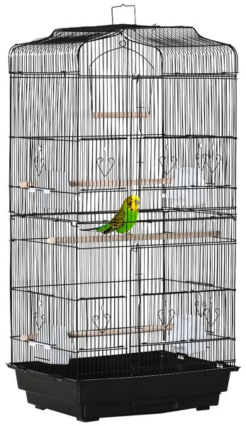 PawHut Colivie pentru Papagali cu Stinghii, Leagan și Boluri, Volieră din Metal și Plastic, 46.5x35.5x92 cm, Negru | Aosom Romania