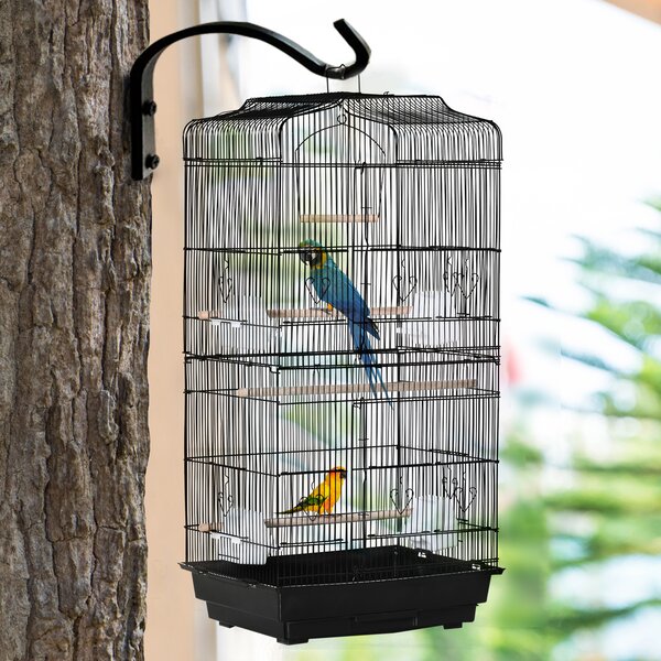 PawHut Colivie pentru Papagali cu Stinghii, Leagan și Boluri, Volieră din Metal și Plastic, 46.5x35.5x92 cm, Negru | Aosom Romania