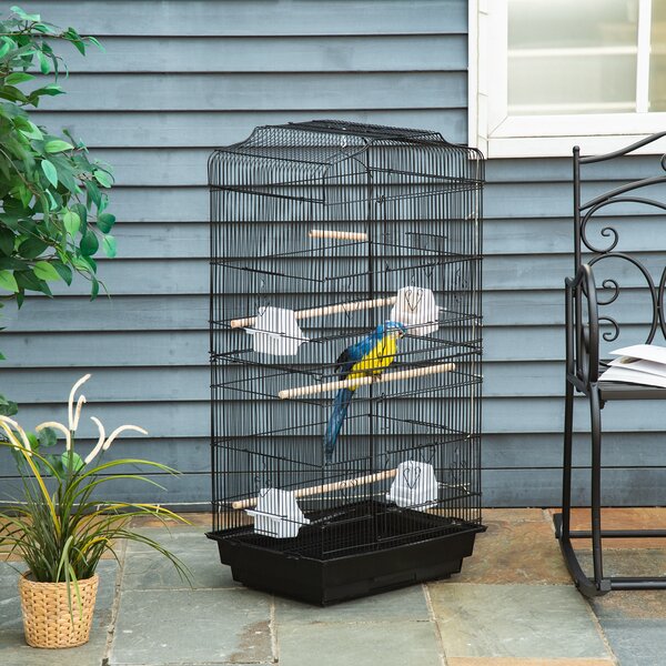 PawHut Colivie pentru Papagali cu Stinghii, Leagan și Boluri, Volieră din Metal și Plastic, 46.5x35.5x92 cm, Negru | Aosom Romania