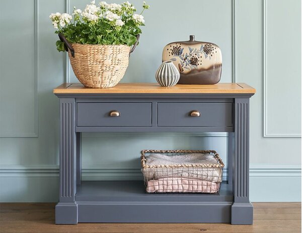 Masă lemn masiv natur Perete London Albastru/, 115 × 37 × 77 cm
