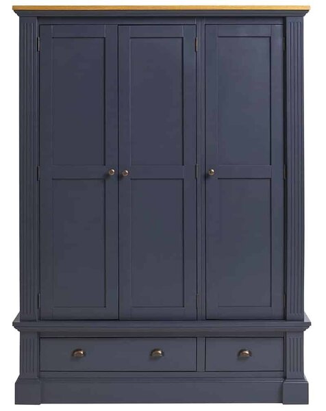 Dulap lemn masiv natur London 3 Usi Albastru/, 155 × 58 × 200 cm