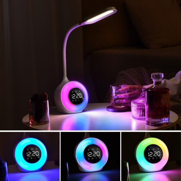 Lampă LED RGBW dimabilă de masă cu ceas deșteptător Immax 08979L FALCON LED/10W/12V
