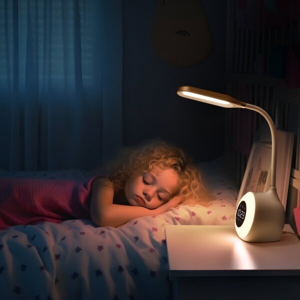 Lampă LED RGBW dimabilă de masă cu ceas deșteptător Immax 08979L FALCON LED/10W/12V