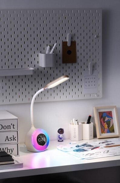 Lampă LED RGBW dimabilă de masă cu ceas deșteptător Immax 08979L FALCON LED/10W/12V